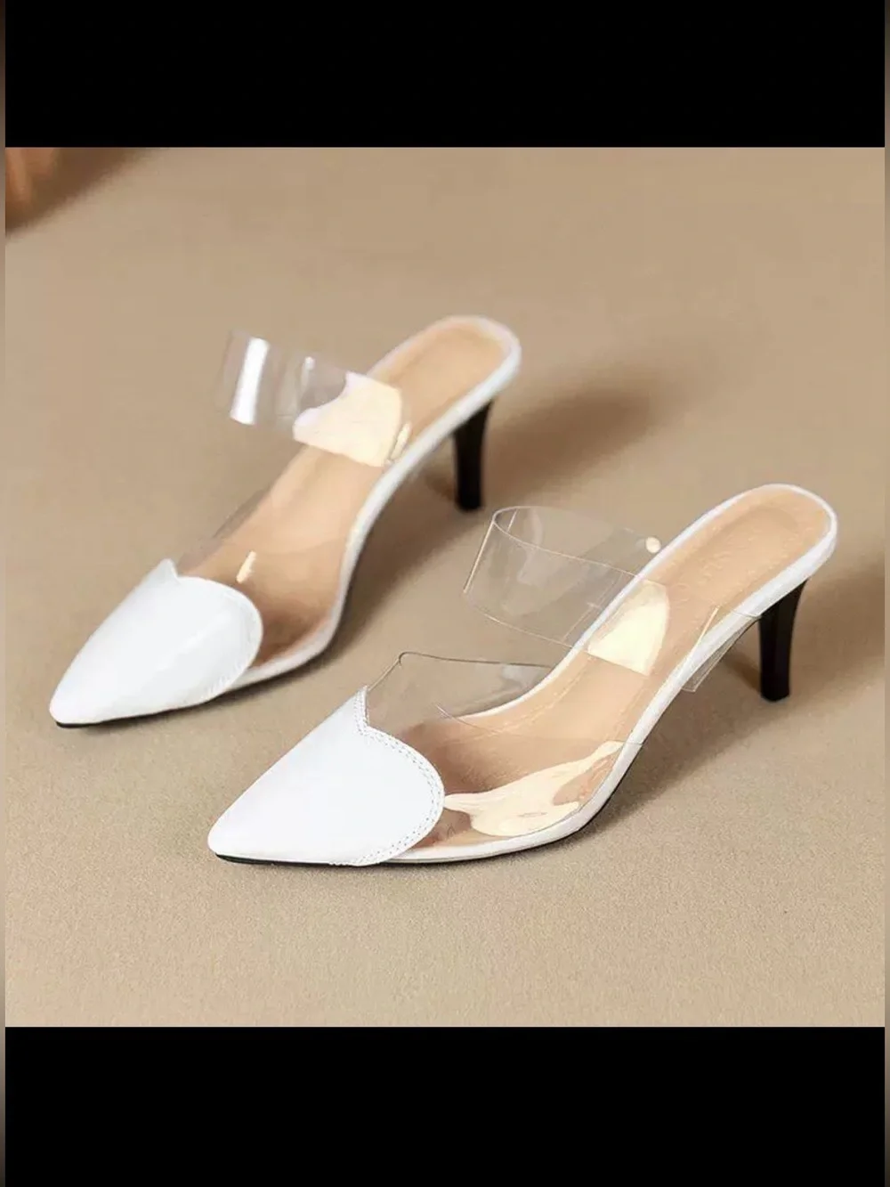 Source Unknown Cream Pointed Flats with Clear Straps